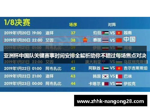 亚洲杯中国队关键赛事时间安排全解析助你不错过每场焦点对决